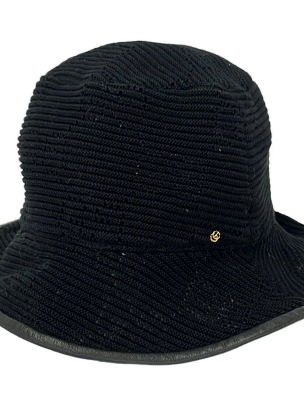 GUCCI GG Knit Fedora Bucket Hat 656573 3HAC2 Black Cotton Leather Hat